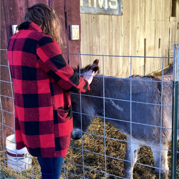 Old Navy || Red Buffalo Plaid Long Jacket Size M - Picture 8 of 9